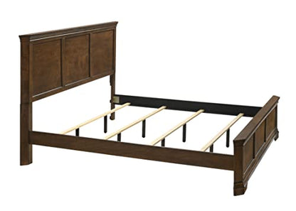 Roundhill Furniture Maderne Traditional Wood Panel Bed with Dresser, Mirror, Two Nightstands, Chest, King, Antique Walnut