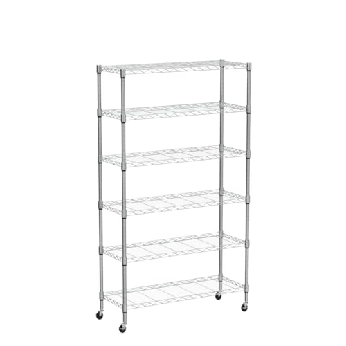 Storage Shelves Metal Shelf Wire Shelving Unit with Wheels 6 Tier NSF Certification Height Adjustable Garage Shelving Utility Steel Heavy Duty Dkeli