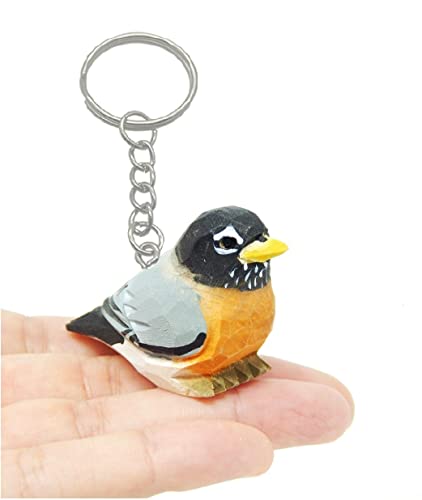 Selsela Robin Keychain Ring Clip Charm Bird Miniature Wood Songbird Mini Figurine Small Animal Selsela