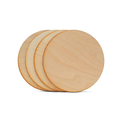 7-inch Wood Circle Disc, 1/8 inch Thick with Rustic Burnt Edges, Pack of 5 Unfinished Round Wooden Circles for Crafts, Birch Plywood, by Woodpeckers Woodpeckers