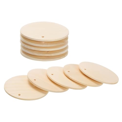 uxcell Round Wooden Discs, 10Pcs 50mm - Log Unfinished Wood Circles with Holes, Wood Ornaments for Crafts, DIY Jewelry Accessories, Birthday Board