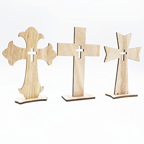 SEWACC 30pcs Cross Wood Jesus Wood Flower