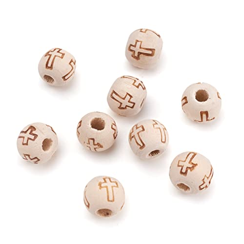 Craftdady 200pcs 10mm Natural Round Wood Beads Unfinished Wooden Ball Spacer Beads with Cross Pattern for Jewelry Making Hole: 2mm Craftdady