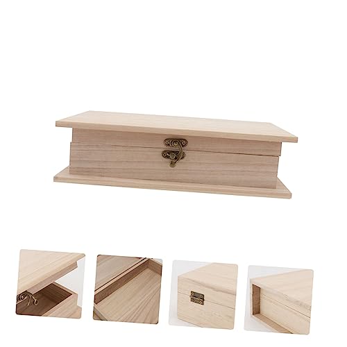 FUNOMOCYA 1pc Box Wooden Storage Box Unfinished Jewelry Case Paper Storage Organizer Trinket Storage Container Unfinished Wooden Treasure Chest FUNOMOCYA