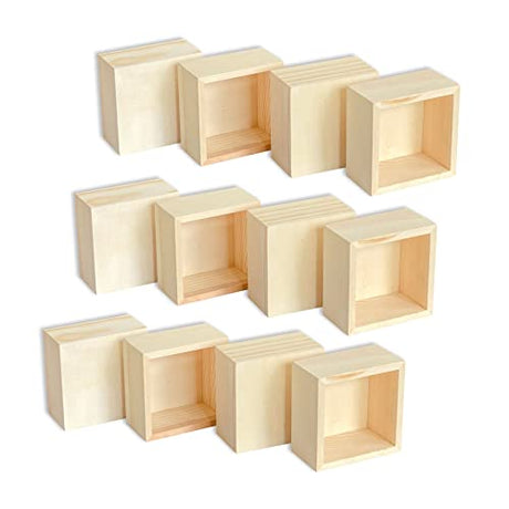 12-Pack Square Wood Box Unfinished Small Wooden Boxes for Crafts (Outer 3.7X 3.7X 2 in,Interior 3.2 x 3.2 x1.9 in) Cregugua