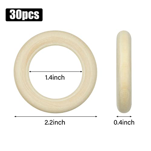 Wooden Rings for Crafts 30 PCS 55 mm Unfinished Wood Ring for Macrame Solid Natural Wood Rings for DIY Craft Pendant Connectors Jewelry Making Fantasyon
