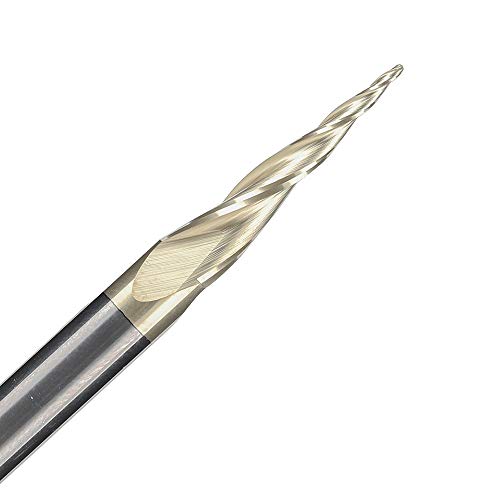 Jiiolioa ZQ31B3 Spiral CNC Router Bits 2D&3D Carving 6.2 Deg Tapered Angle 3 Flute Ball Nose1/4" Shank 1/32"X1"X1/4"X3"