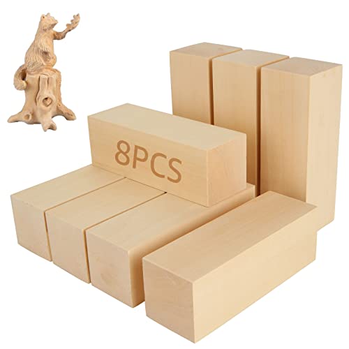 WOPPLXY 8 Pack Basswood Carving Blocks, 6 x 2 x 2 Inch Unfinished Wood Squares Wooden Blocks for Carving and Whittling, Whittling Wood Carving Blocks - WoodArtSupply