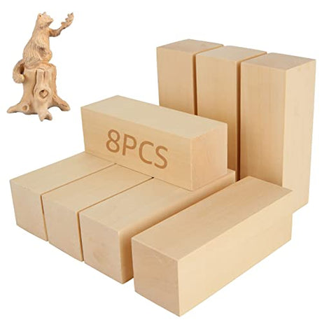 WOPPLXY 8 Pack Basswood Carving Blocks, 6 x 2 x 2 Inch Unfinished Wood Squares Wooden Blocks for Carving and Whittling, Whittling Wood Carving Blocks WOPPLXY
