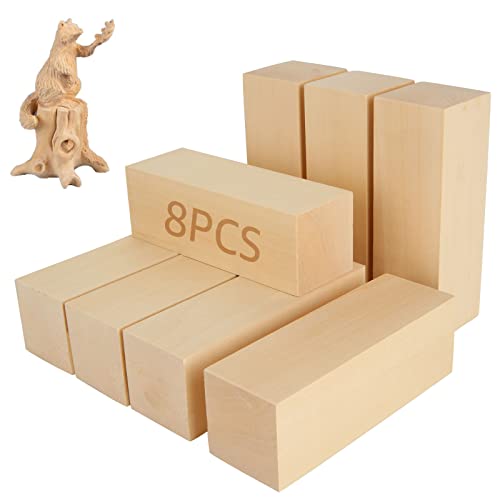 WOPPLXY 8 Pack Basswood Carving Blocks, 6 x 2 x 2 Inch Unfinished Wood Squares Wooden Blocks for Carving and Whittling, Whittling Wood Carving Blocks