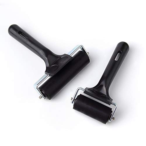 2pcs Rubber Roller Brayer Rollers Hard Rubber 3.8 and 2.2 inch for Printmaking (Black) by HRLORKC