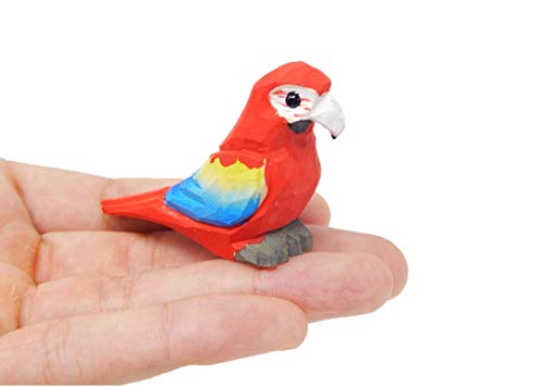 Selsela Scarlet Macaw Red Parrot Figurine Decoration Colorful Tropical Pet Miniature Wooden Bird Art Statue Craft Carved Small Animal Collectible - WoodArtSupply