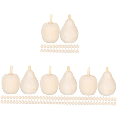 Kisangel 160 pcs Wooden Fruit Ornaments Simulation pear Model Lifelike Mini Pears unpainted Wooden Pears Kids Unfinished Fruit DIY Fruit Mushroom Kisangel