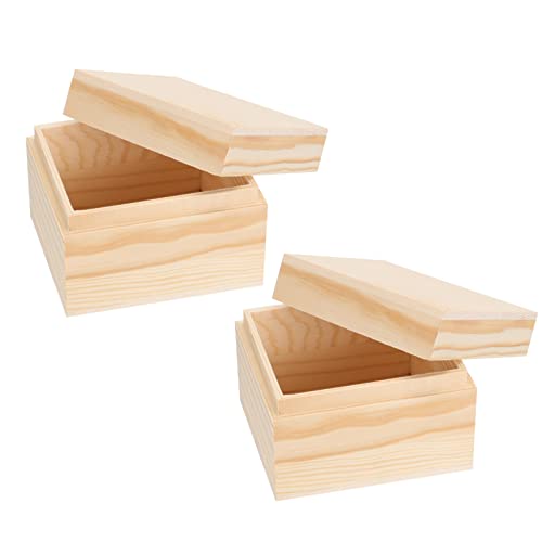 Zerodeko 2pcs Boxes Solid Wood Gift Box Wood Jewelry Case Cajitas De Regalo Para Joyeria Unpainted Jewelry Organizer Tray Country Jewelry Wood Decor