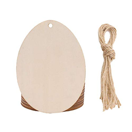 Amosfun 20pcs Unfinished Wood Easter Ornament Easter Egg Cutouts Hang Tags Gift Tags Treats Tags with Strings for DIY Craft Decor Amosfun