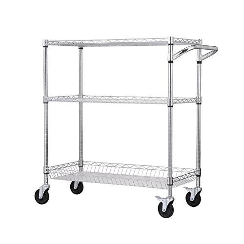 VEVOR Kitchen Utility Cart, 3 Tiers, Wire Rolling Cart with 661 LBS Capacity, Steel Service Cart on Wheels, Metal Storage Trolley with 80 mm Deep VEVOR