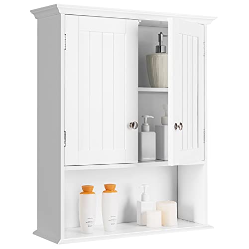 Tangkula Bathroom Wall Cabinet, Wooden Hanging Storage Cabinet with Doors & Shelves, Multipurpose Storage Cabinet for Bathroom Kitchen Living Room, Tangkula