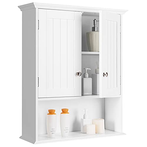 Tangkula Bathroom Wall Cabinet, Wooden Hanging Storage Cabinet with Doors & Shelves, Multipurpose Storage Cabinet for Bathroom Kitchen Living Room,