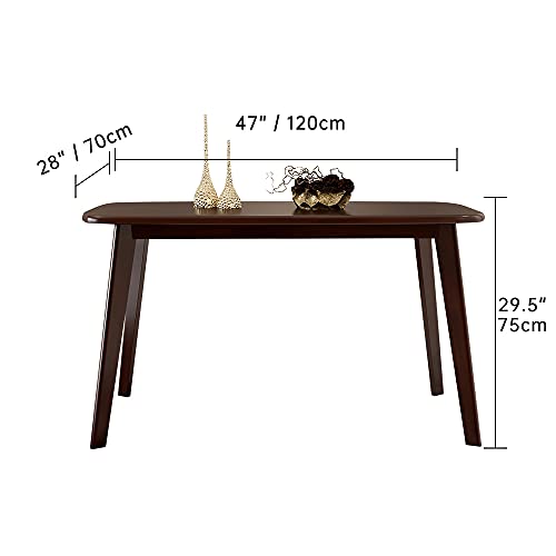 WoodShine Mid Century Modern Real Solid Wood Dining Table,Working Desk,Walnut,47inch WoodShine