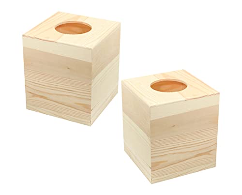 2-Pack Wooden Square Tissue Box Cover for Crafts (5.1x5.1x6 in) Unfinished Wood Tissue Holder for Homemade Project Cregugua