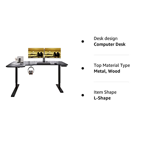 Jceet Adjustable Height L-Shaped 59 Inch Electric Standing Desk - Sit Stand Computer Desk, Stand Up Desk Table for Home Office, Black Frame and Top - WoodArtSupply