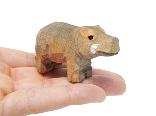 Selsela Hippo - Small Wooden Pygmy Hippopotamus Figurine - Africa River Horse Carving Handmade Decoration Miniature Animals Selsela