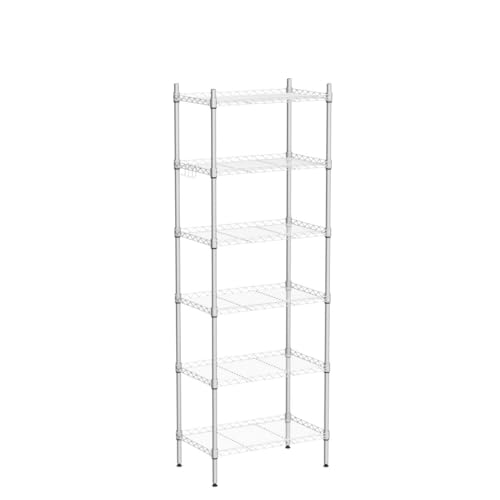 Devo Heavy Duty 6-Tier Adjustable Metal Shelving Unit with Side Hooks - Versatile Storage Rack for Home and Garage - WoodArtSupply