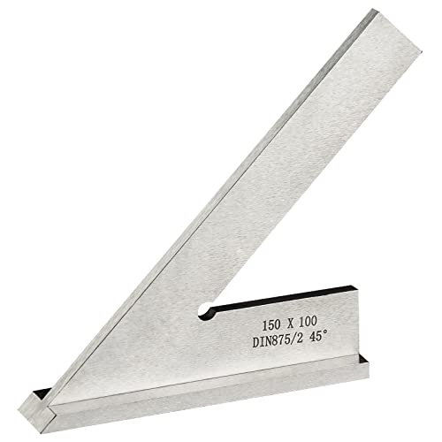 Boomgood 45 Degree Miter Square Machinist Engineer Square with Base DIN 875/2 Angle Ruler Hardened Steel 6x4 Inch, Silver ANGIEHAIE