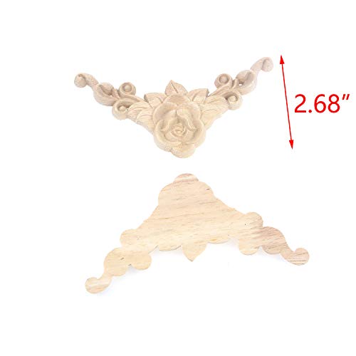 T Tulead Furniture Appliques Wooden Onlay Decorative Appliques 100x100mm Rose Pattern Unfinished Corner Onlay Pack of 4 T Tulead