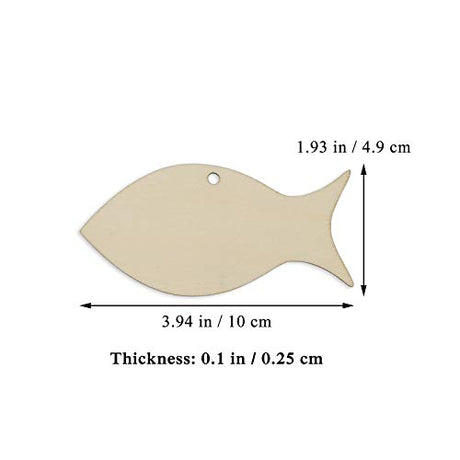 JANOU 20pcs Fish Shape Unfinished Wood Cutouts DIY Crafts Blank Hanging Gift Tags Ornaments with Ropes for Summer Ocean Sea Theme Party Decoration, JANOU