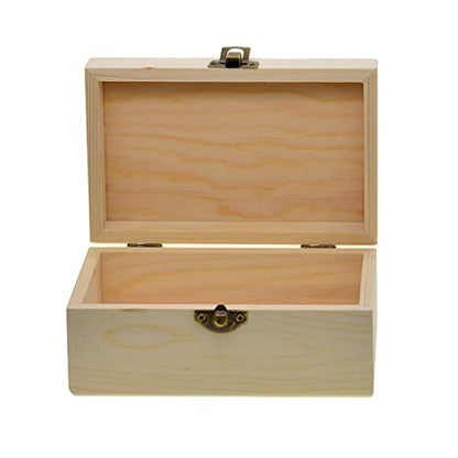 barenx 1 Piece Unfinished Pine Wood Box with Hinges And Front Lock - WoodArtSupply