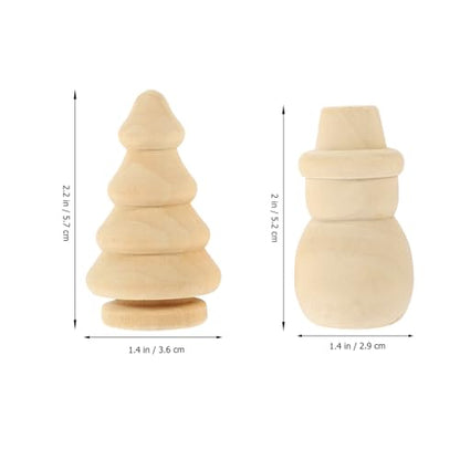 VILLCASE Unfinished Wood Christmas Tree Snowman Blank Wooden Peg Dolls Xmas Tree DIY Wooden Snowman Peg for Christmas Painting Coloring Arts Projects