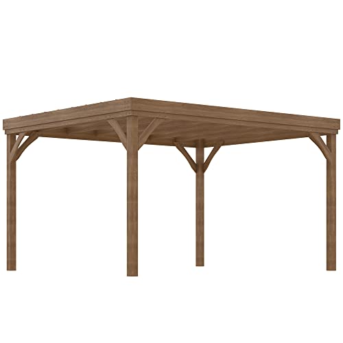 Outsunny 10' x 12' Outdoor Pergola, Wood Gazebo Grape with Concrete Anchors for Climbing Plant Support at Garden, Patio, Backyard, Deck, Brown - WoodArtSupply