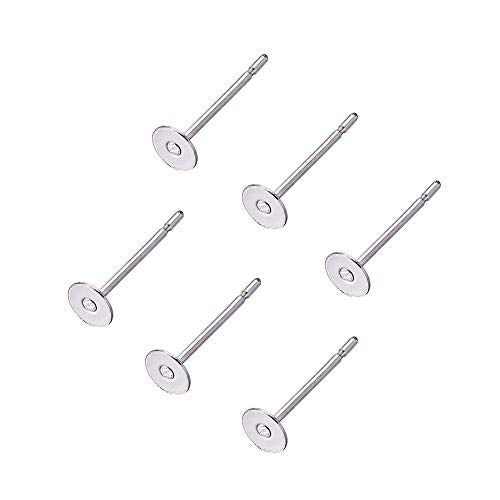 Craftdady 500Pcs Stainless Steel Earring Posts 4mm Flat Pad Blank Tray Stud Earrings for Earring Jewelry Making