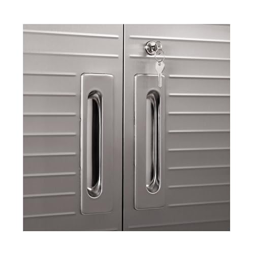 Seville Classics UltraHD 2-Piece Heavy Duty Mega Solid Steel Metal 2-Door Lockable Stacker Wall Storage Cabinet Set Organizer for Garage, Office, - WoodArtSupply