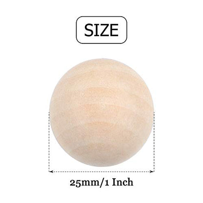 Natural Wooden Balls, 50 Pieces Unfinished Round Wood Mini Wood Craft Balls for DIY Jewelry Making Art Design - 25mm Diameter