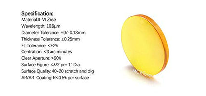 MCWlaser CVD ZnSe Focus Lens Dia: 19mm FL:4"/ 101.6mm For CO2 Laser Engraver Cutter 40W 50W 60W 80W 100W 130W 150W 180W 200W - WoodArtSupply