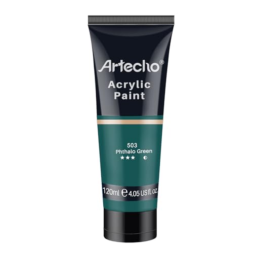 Artecho Professional Acrylic Paint, Phthalo Green (120ml / 4.05oz) Tubes, Art Craft Paints for Canvas, Rock, Stone, Wood, Fabric, Art Supplies for Artecho