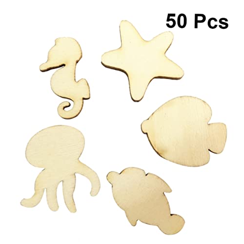 Abaodam 50pcs Pieces Unfinished Wood Dolphin DIY Ocean Creatures Nautical Wood Cutouts Blank Wooden Animals Octopus Wood Unfinished Wood Animal Abaodam