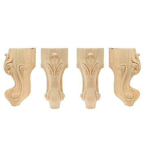 FarBoat 6" Height Unfinished Solid Wood Furniture Legs Replacement Sofa Couch Chair Feet Carved Wood Feet Coffee Table Cabinet Feet Set of 4 FarBoat