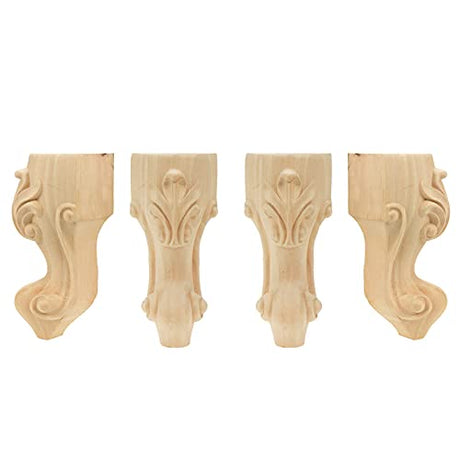 FarBoat 6" Height Unfinished Solid Wood Furniture Legs Replacement Sofa Couch Chair Feet Carved Wood Feet Coffee Table Cabinet Feet Set of 4 FarBoat