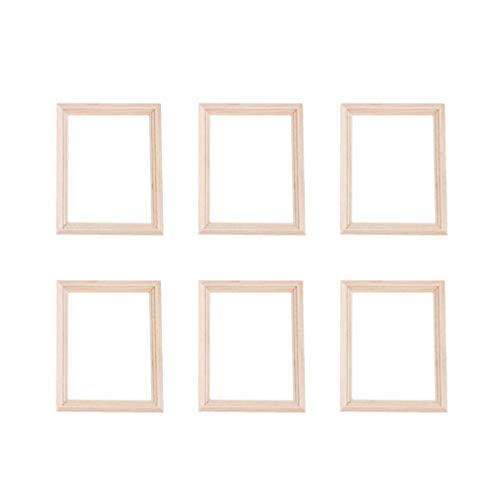 Exceart 6Pcs 1/12 Wood Dollhouse Furniture Unfinished Mini Photo Frame Artificial Miniature Scene Model DIY Wall Art Painting Toys for Nursery Room