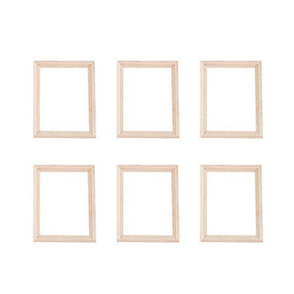 Exceart 6Pcs 1/12 Wood Dollhouse Furniture Unfinished Mini Photo Frame Artificial Miniature Scene Model DIY Wall Art Painting Toys for Nursery Room