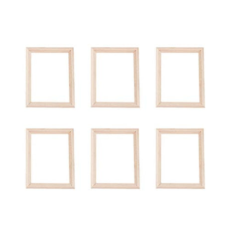 Exceart 6Pcs 1/12 Wood Dollhouse Furniture Unfinished Mini Photo Frame Artificial Miniature Scene Model DIY Wall Art Painting Toys for Nursery Room EXCEART