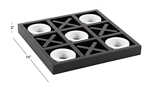 Deco 79 Wood Tic Tac Toe Game Set with White Os, 14" x 14" x 2", Black Deco 79