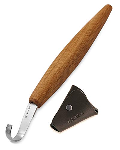 BeaverCraft Spoon Carving Hook Knife SK5s 2" - Double Sided Sharpening Curved Wood Carving Knife with Leather Sheath for Carving Spoons Bowls Cups - WoodArtSupply