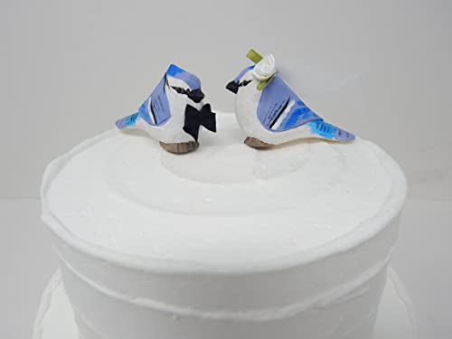 Blue Jay Bird Cake Topper Bride & Groom Love Wedding Engagement Anniversary Carved Wood Statue Selsela
