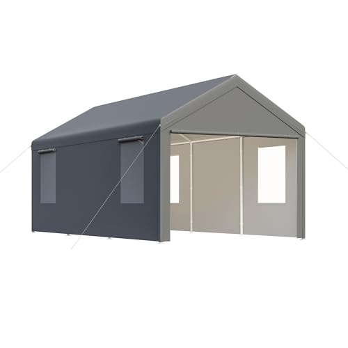 CAPEWORTH Carport,12x20 Heavy Duty Carports,Canopy,Garage,Metal Shed,with 4 Roll-up Ventilated Windows,Outdoor,Storage,Car,Boat,12x20 Gray - WoodArtSupply