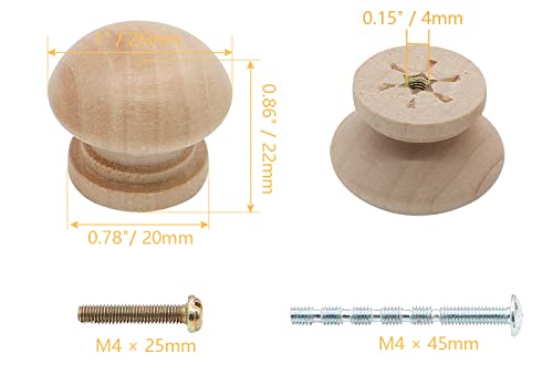 LifCratms 8PCS Wood Unfinished Drawer Knobs, 1 Inch Mushroom Shape Wooden Cabinet Furniture Knobs Pulls Handles for Home Office Wardrobe Dresser LifCratms