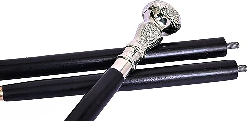 FYNJREX brass walking cane vintage wooden walking stick for women and men black shaft silver brass handle halloween costume cane steampunk knob gift FYNJREX